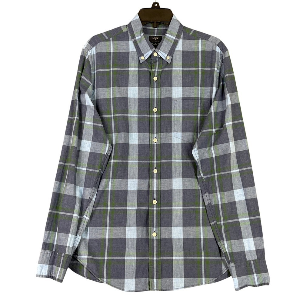 J Crew Heathered Cotton Plaid Button Preppy Classic Casual Everyday Shirt Mens M